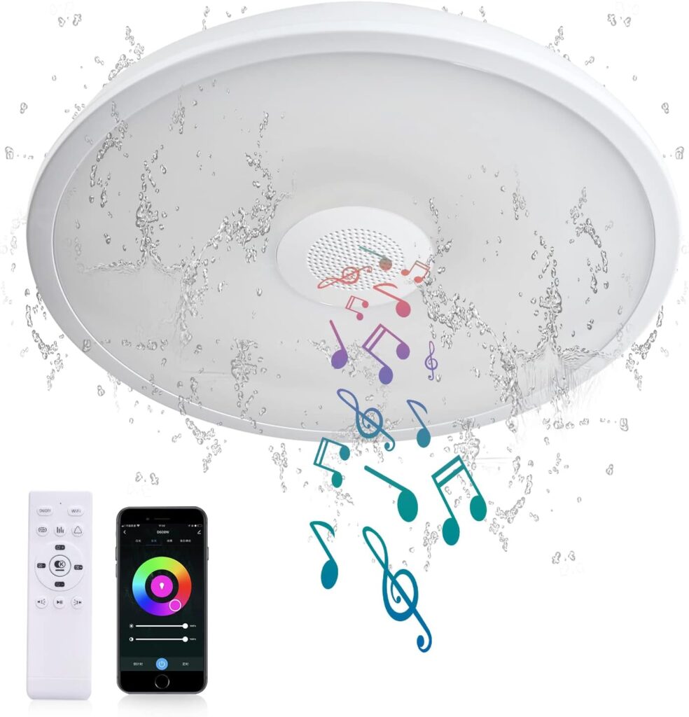 ASALL Smart Waterproof LED Ceiling Light Fixture,11 inch 18W,with Bluetooth Speaker,RGB Color Changing function-2700k-6500k Dimmable Lamp,Tuya Application Control-Compatible with Alexa Google Home