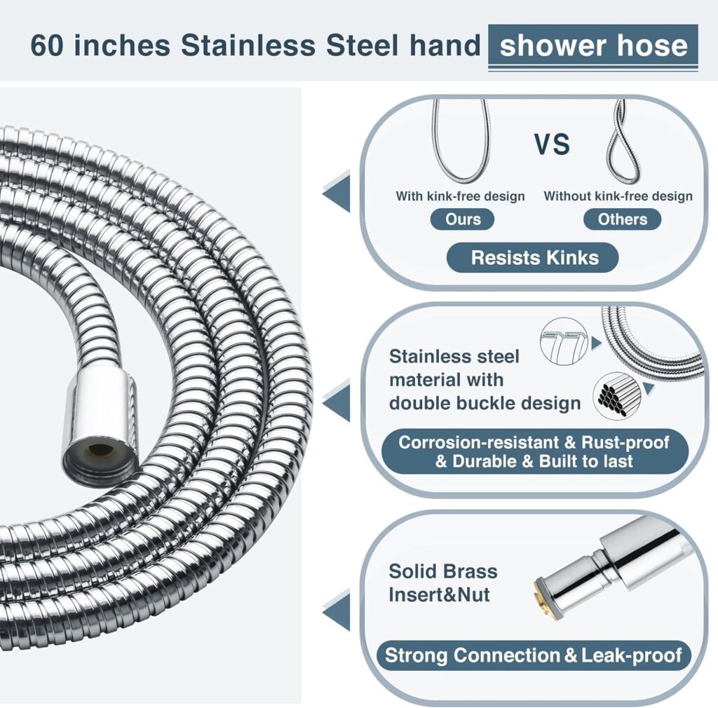 BRIGHT SHOWERS Dual Shower Head Combo Set, Handheld Showerhead Rainfall Shower Head Combo with Black Face, 60 Inch Long Stainless Steel Shower Hose, Chrome