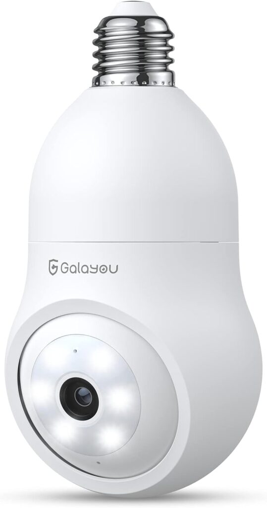 GALAYOU 360 Light Bulb Security Camera - Socket Wireless for Home Recording IndoorOutdoor, WiFi Lightbulb Video Surveillance with 2K Resolution, Motion Tracking,Works Alexa