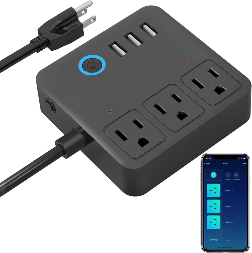 GHome Smart Power Strip, 3 USB Ports and 3 Individually Controlled Smart Outlets, WiFi Surge Protector Works with Alexa Google Home, Home Office Cruise Ship Travel Multi-Plug Extender Flat Plug, UL