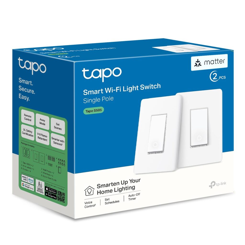 TP-Link Tapo Matter Smart Light Switch: Voice Control w/Siri, Alexa  Google Home | UL Certified | Timer  Schedule | Easy Guided Install | Neutral Wire Required | Single Pole | Tapo S505(2-Pack)