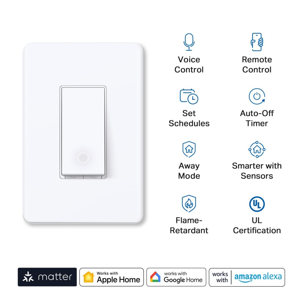 TP-Link Tapo Matter Smart Light Switch: Voice Control w/Siri, Alexa  Google Home | UL Certified | Timer  Schedule | Easy Guided Install | Neutral Wire Required | Single Pole | Tapo S505(2-Pack)