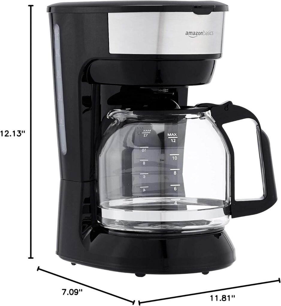 Amazon Basics 12 Cup Coffee Maker With Reusable Filter, Black  Stainless Steel