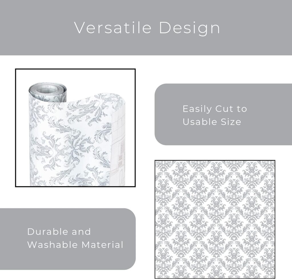 Amazon.com - Smart Design Shelf Liner w/ Decorative Adhesive - Washable Cutable Material - Non Slip  Peel Design - for Shelves, Drawers,  Flat Surfaces - Kitchen (18 Inch x 20 Feet) [Fleur Gris]