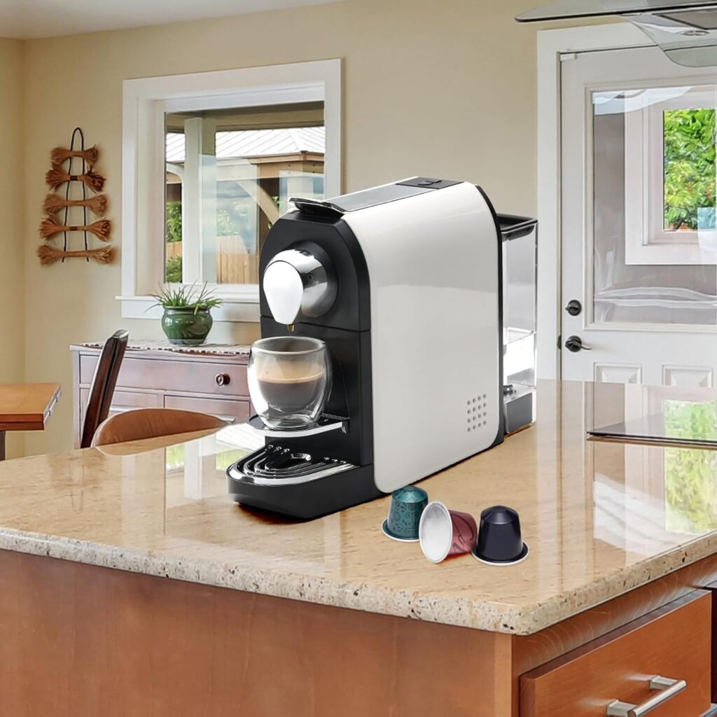 beanglass Mini Espresso Machine Compatible for Nespresso Orignial Pods, Capsule Coffee Maker with 19 Bar High Pressure Pump, 25 oz Removable Water Tank, White