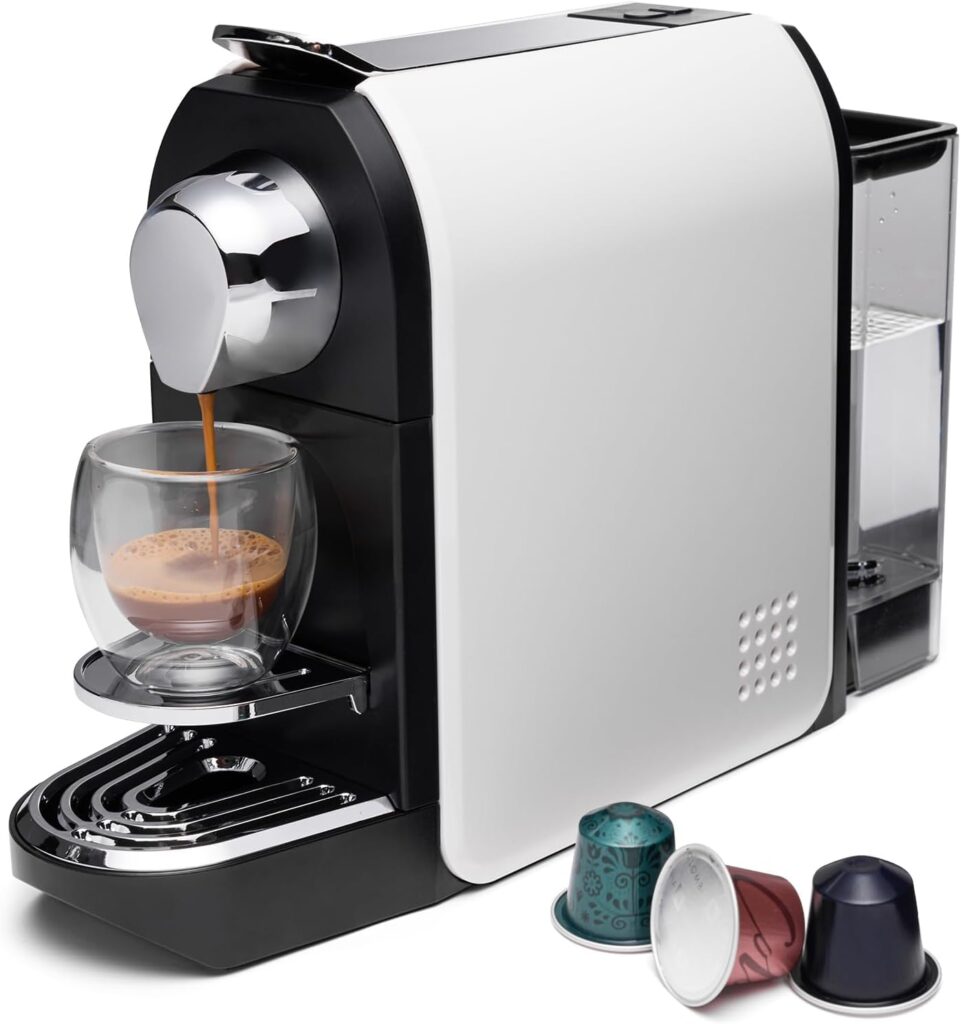 beanglass Mini Espresso Machine Compatible for Nespresso Orignial Pods, Capsule Coffee Maker with 19 Bar High Pressure Pump, 25 oz Removable Water Tank, White