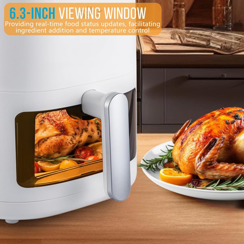 Bear Air Fryer, 5.3Qt for Quick and Oil-Free Healthy Meals, Easy View, Smart Digital Touchscreen, Shake Reminder, Dishwasher-SafeNon-stick Basket, Disposable Paper Liner and Recipes included,White
