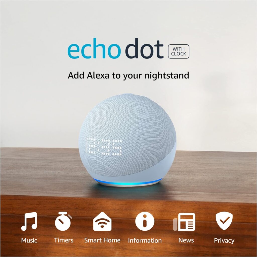 Echo Dot (5th Gen, 2022 release) with clock | Smart speaker with clock and Alexa | Glacier White