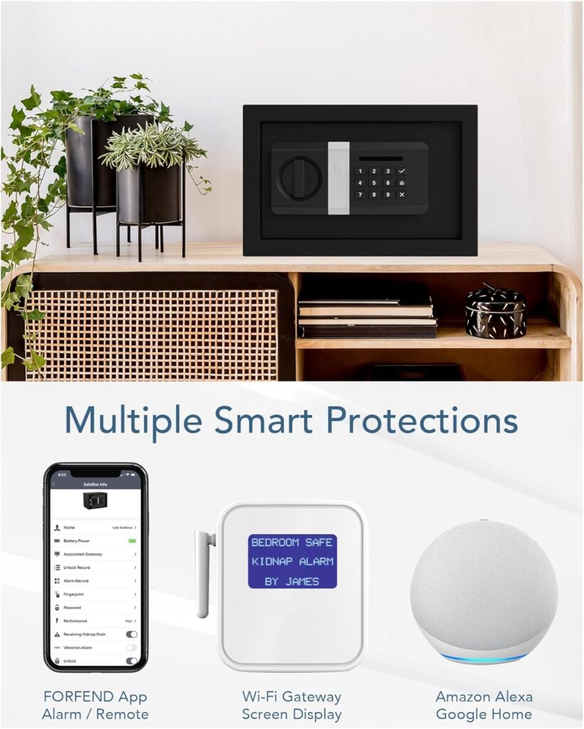 FORFEND Smart Home Safe | App Control/Alert WiFi Safe Box | Kidnap Alarm, Tamper Detection, False Attempt Alarm | Alexa/Google Home | Predrilled Wall Mount | Money Safe for Cash Jewelry Handgun Safe - Amazon.com