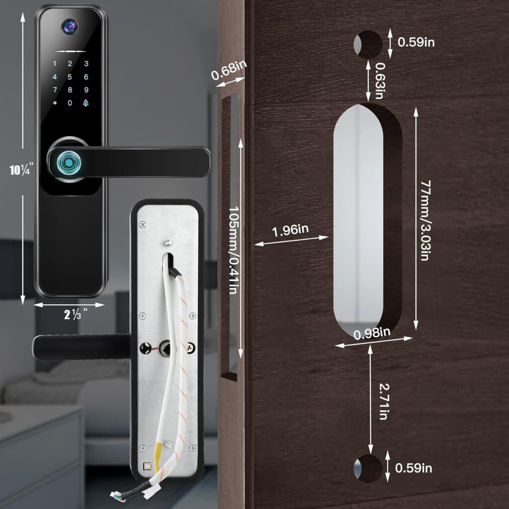 Geiserailie Smart Fingerprint Door Lock with Camera Smart Door Handle 3 in 1 Camera Doorbell Keyless Entry Door Lock Fingerprint Lock Video Keypad Lock, App Control, No Monthly Fee (Black)