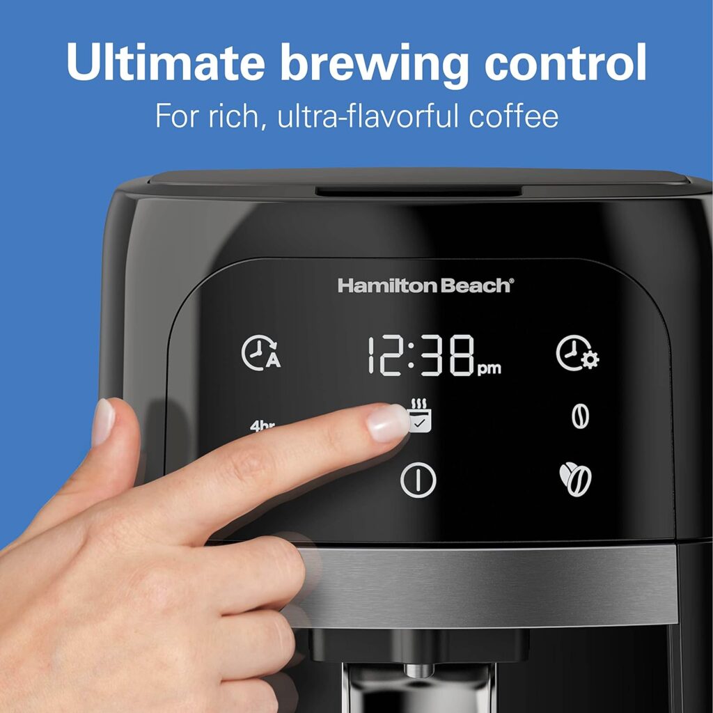 Hamilton Beach One Press Programmable Dispensing Drip Coffee Maker with 12 Cup Internal Brew Pot, Removable Water Reservoir, Black  Stainless Steel (48465)