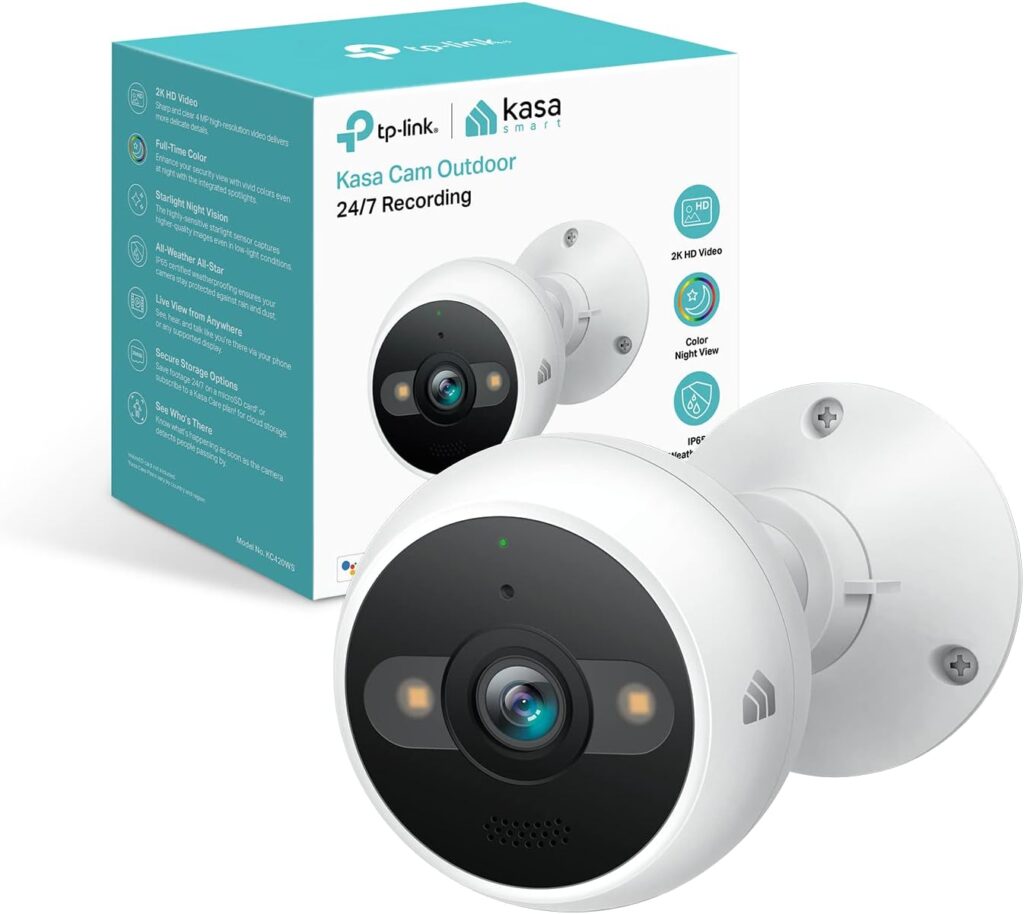 Kasa 4MP 2K Security Camera Outdoor Wired, IP65, Starlight Sensor 98 Ft Night Vision, Motion/Person Detection, 2-Way Audio w/Siren, Cloud/SD Card Storage, Alexa Google Assistant Compatible(KC420WS)