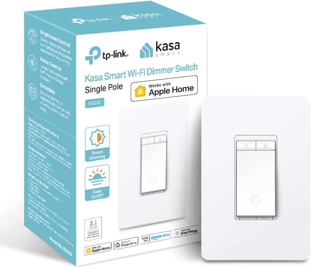 Kasa Smart Dimmer Switch HS220, Single Pole, Needs Neutral Wire, 2.4GHz Wi-Fi Light Switch Works with Alexa and Google Home, UL Certified, No Hub Required,white