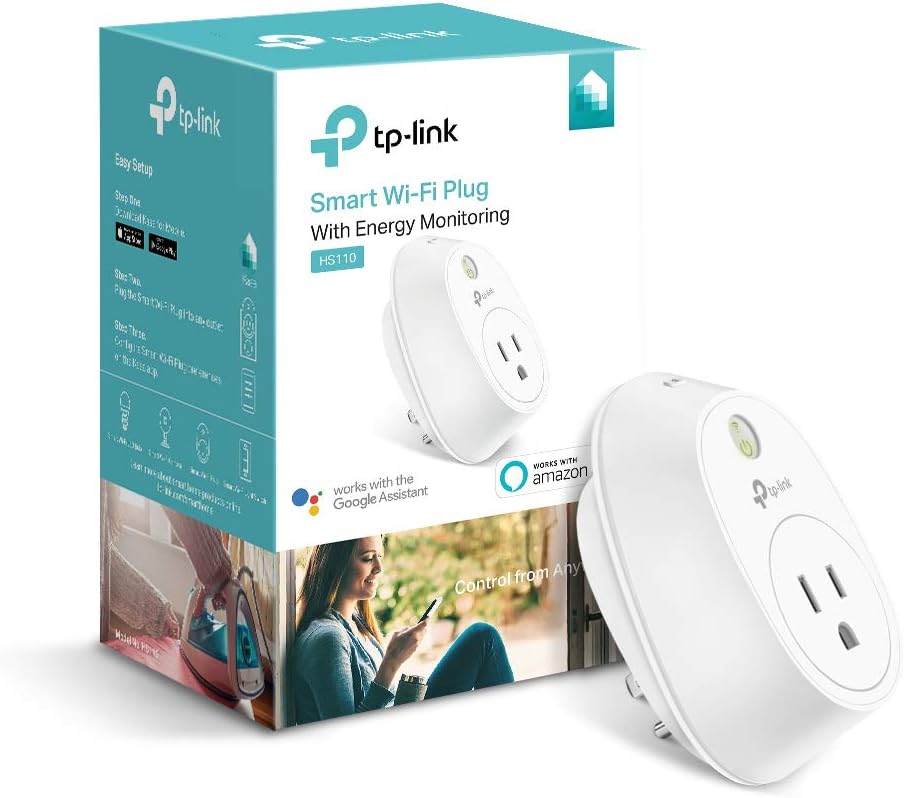 Kasa Smart WiFi Plug w/Energy Monitoring by TP-Link - Reliable WiFi Connection, No Hub Required, Works with Alexa Echo  Google Assistant (HS110),White