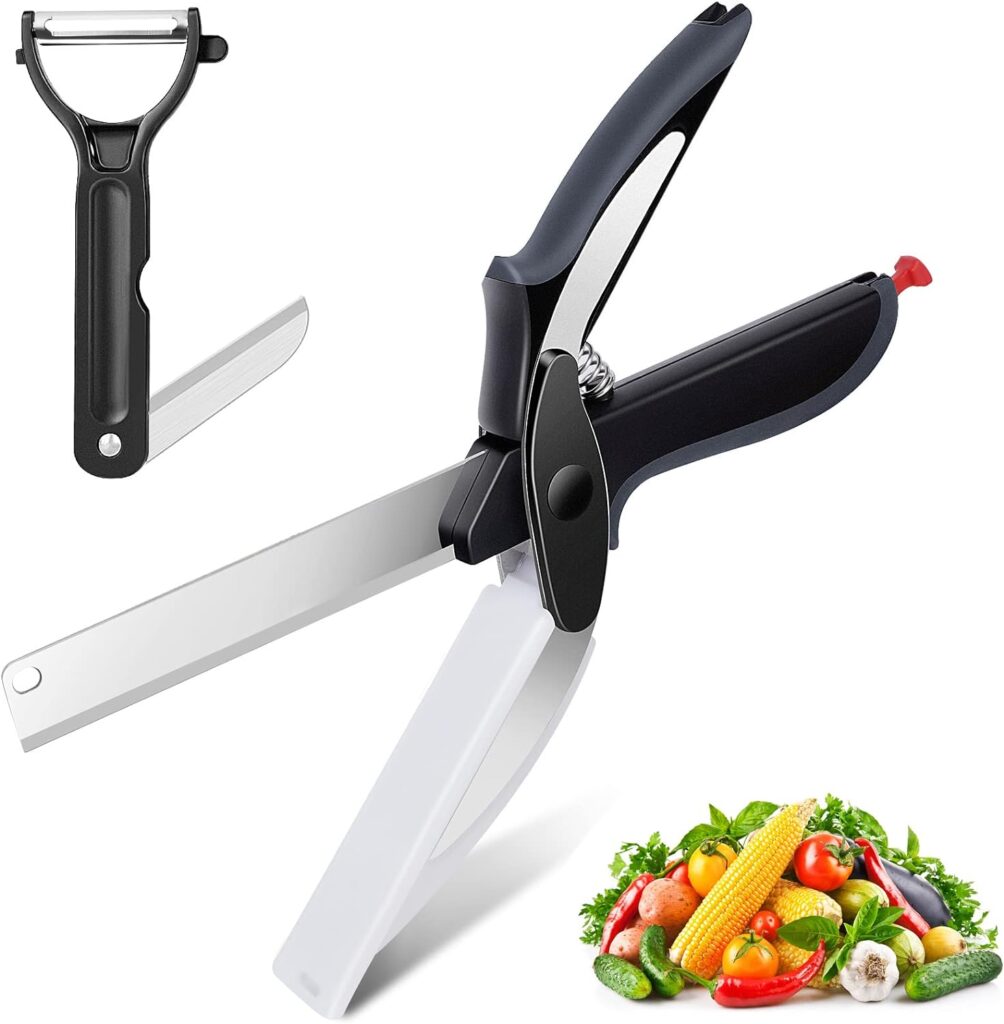 LEEPENK Vegetable Cutter Food Scissors, Salad Chopper Smart Cutter with Built-in Cutting Board, Kitchen Scissors with Vegetable Fruit Peeler for Home Picnic : Home  Kitchen