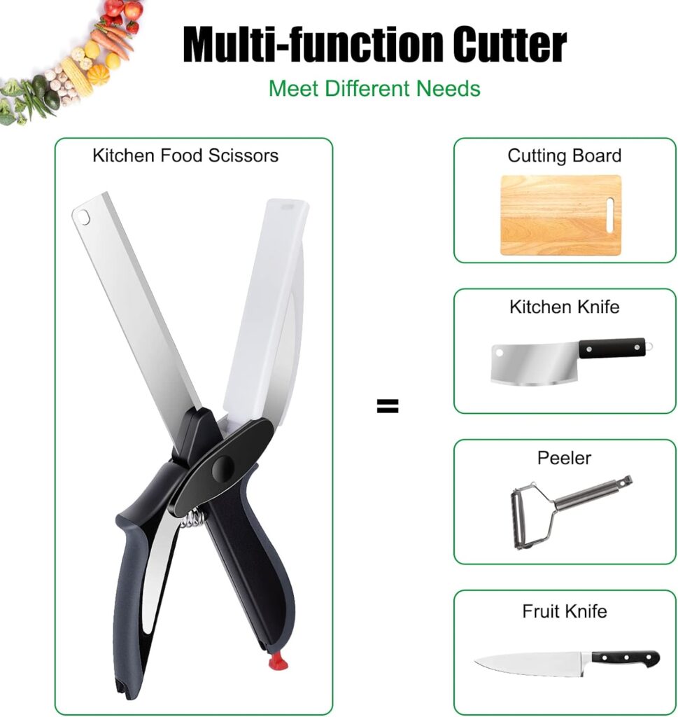 LEEPENK Vegetable Cutter Food Scissors, Salad Chopper Smart Cutter with Built-in Cutting Board, Kitchen Scissors with Vegetable Fruit Peeler for Home Picnic : Home  Kitchen