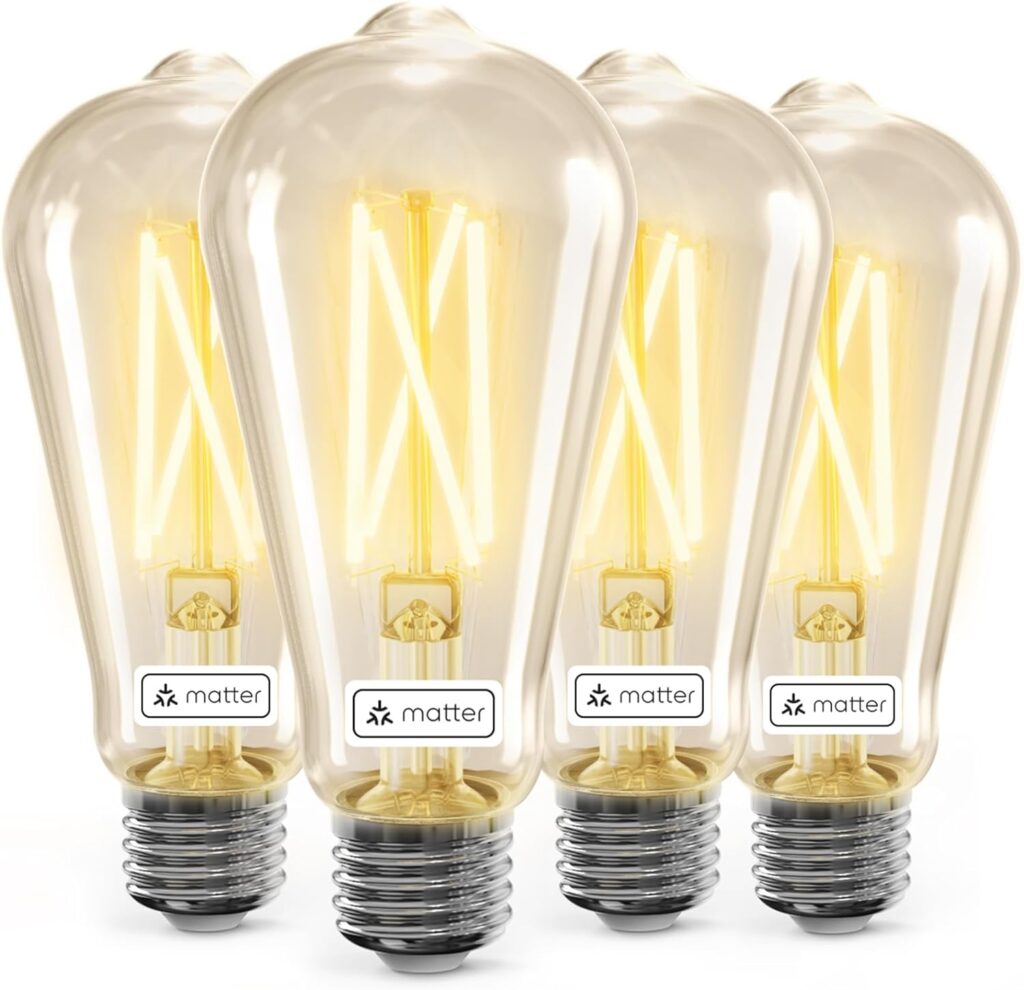 Linkind ST64 Smart Light Bulbs, Matter Enabled Smart Edison Bulbs,2700K-6500K E26 LED Bulb 60W Equivalent, 800LM Edison Light Bulb, Work with Alexa Google Home Apple Home, 4-Pack