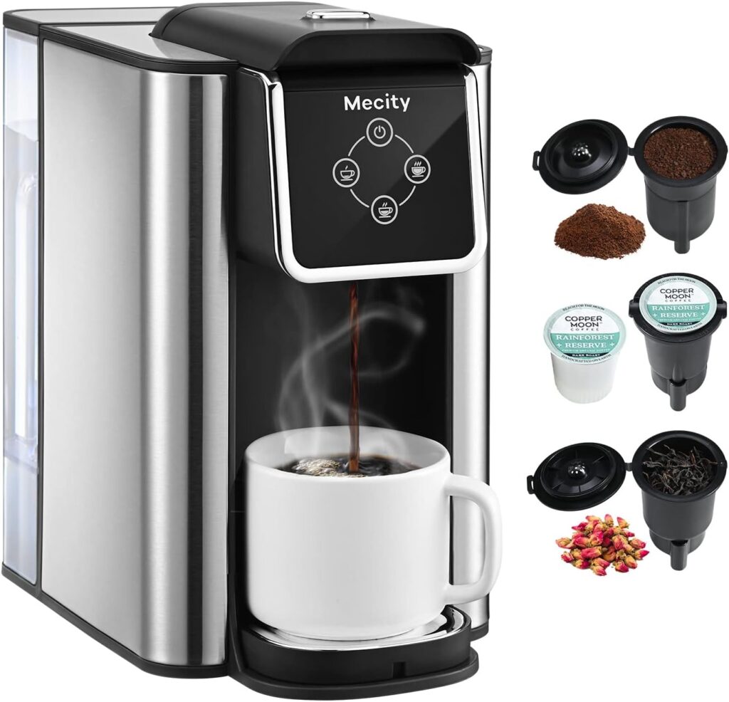 Mecity Coffee Maker 3-in-1 Single Serve Coffee Machine, For K Pod Coffee Capsule Pod, Ground Coffee Brewer, Loose Tea maker, 6 to 10 Ounce Cup, Removable 50 Oz Water Reservoir, 120V 1150W