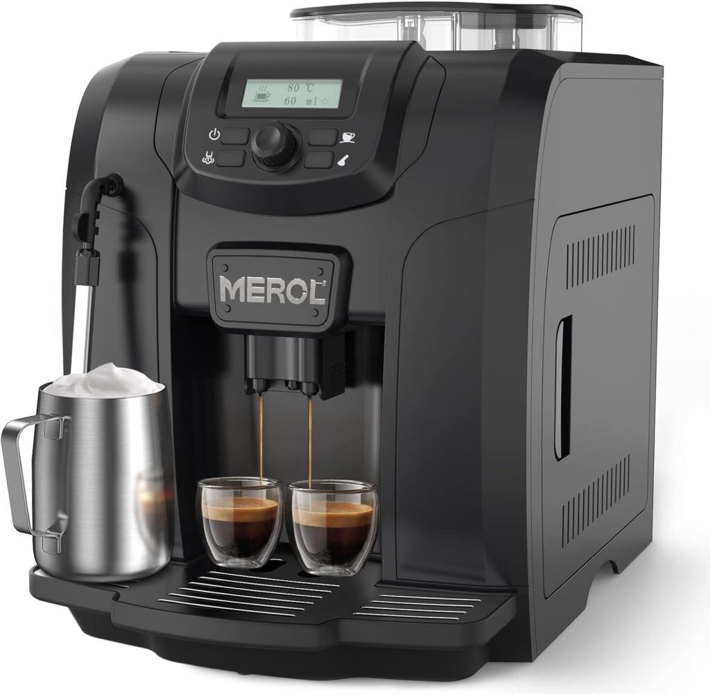 MEROL Automatic Espresso Coffee Machine, 19 Bar Barista Pump Coffee Maker with Grinder and Manual Milk Frother Steam Wand for Cappuccino Latte Macchiato, Black: Home  Kitchen