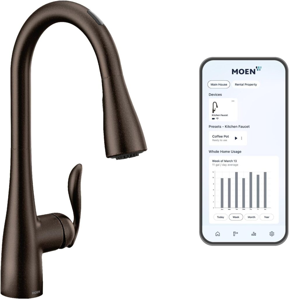 Moen Arbor Oil Rubbed Bronze Smart Faucet Touchless Pull Down Sprayer Kitchen Faucet with Voice Control and Power Boost, 7594EVORB