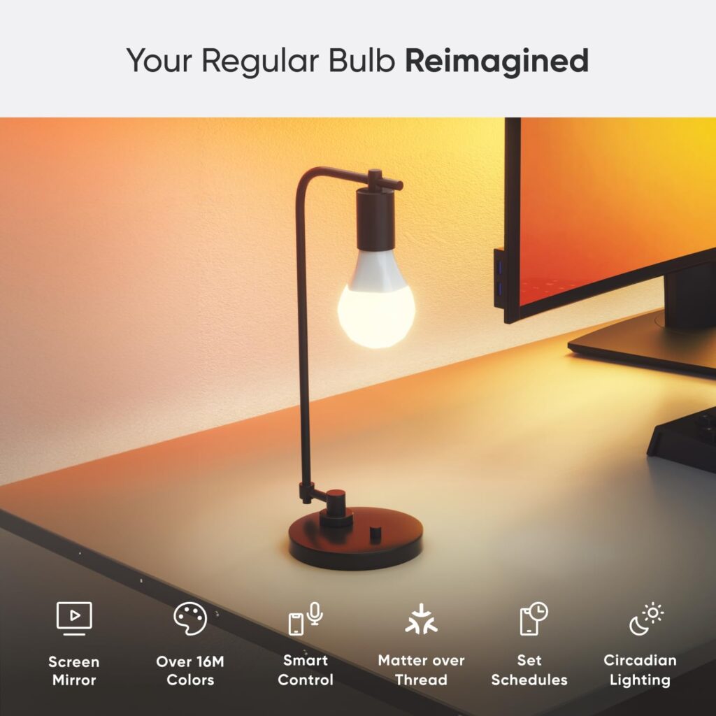 Nanoleaf Essentials Smart LED Color-Changing Light Bulb (60W) - RGB  Warm to Cool Whites, App  Voice Control (Works with Apple Home, Google Home, Samsung SmartThings) (Matter A19 (3 Pack))