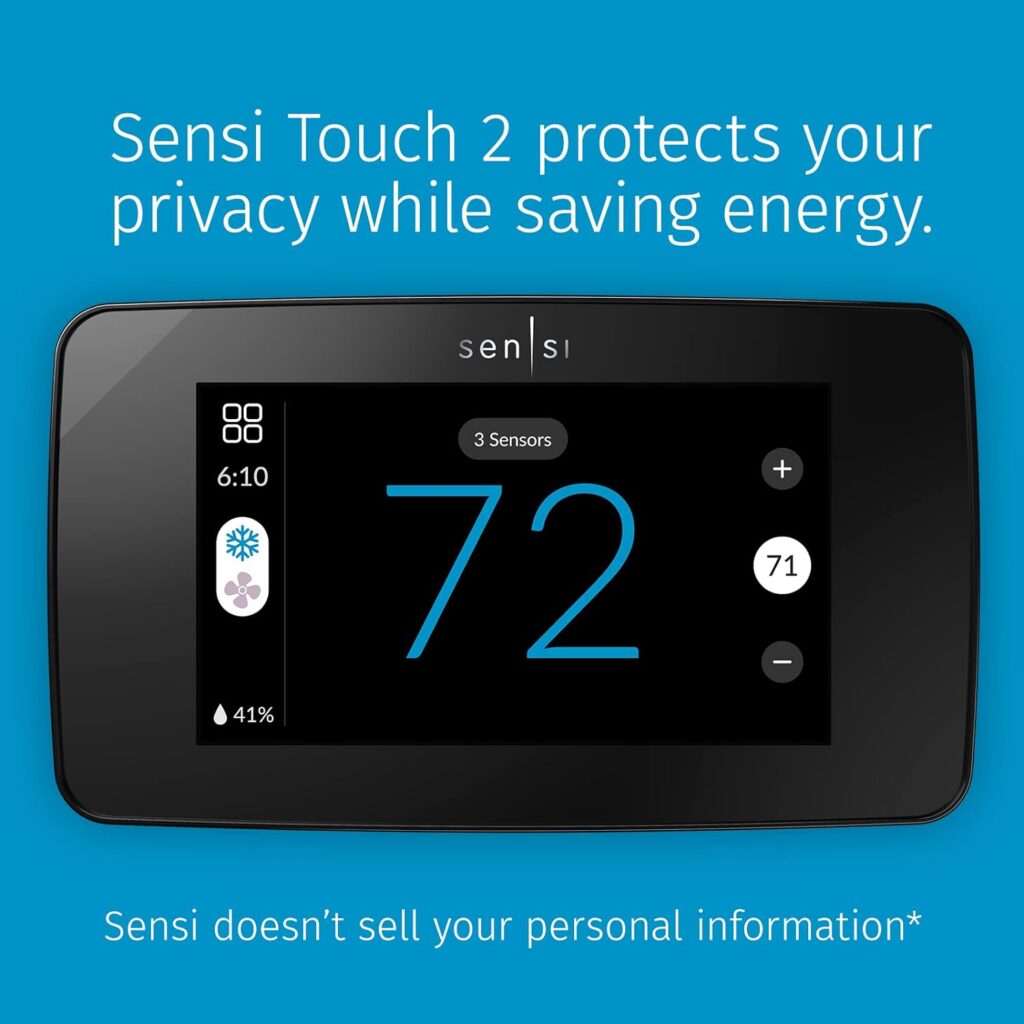 Sensi Touch 2 Smart Thermostat with Touchscreen Color Display, Programmable, Wi-Fi, Data Privacy, Mobile App, Easy DIY, Works with Alexa, Energy Star Certified, ST76, C-Wire Required, New for 2023