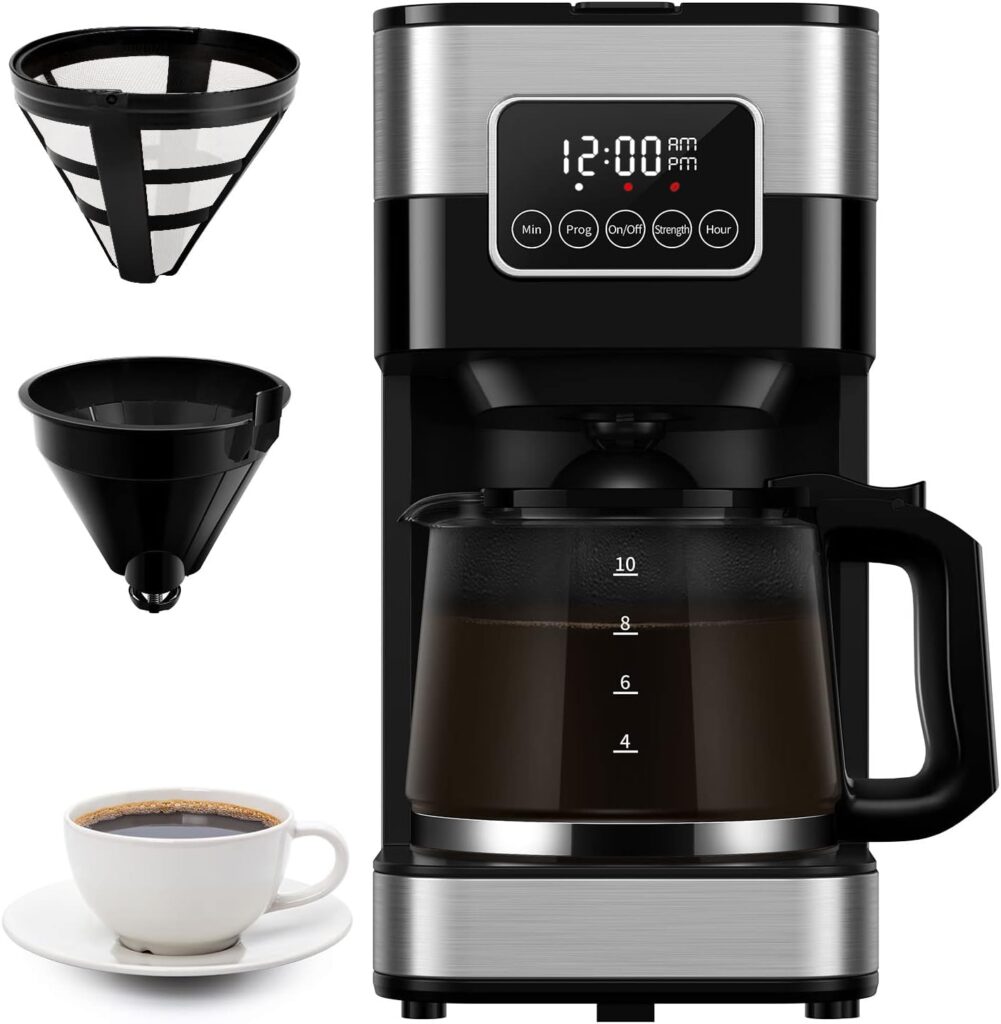 SHARDOR Drip Coffee Maker, Programmable 10-cup Coffee Machine with Touch Screen, Coffee Pot with Timer, Auto Shut-off, Reusable Filter, Home and Office, Black  Stainless Steel