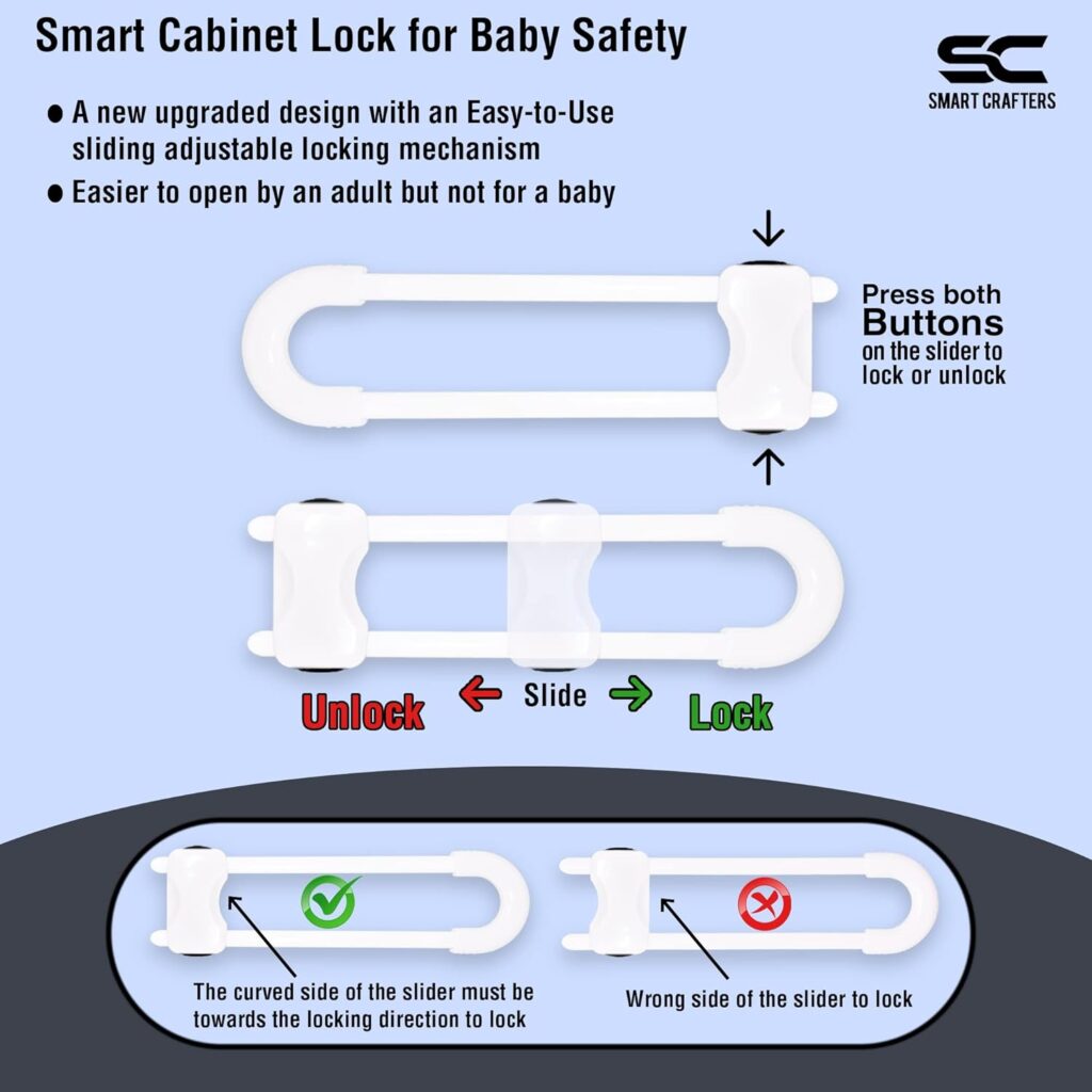 SMART CRAFTERS Child Safety Cabinet Locks - Secure Your Cabinets and Protect Your Kids with these Cabinet Locks for Babies - Organize Your Home Safely - Versatile and Easy-to-Use (Pack of 4, White)