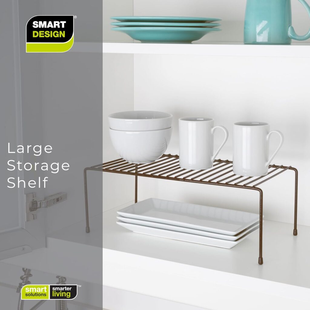 Smart Design Classic Storage Shelf – Set of 6, Large (8.5 x 16 in.), Bronze – Sturdy Steel Pantry Organizer with Rust-Resistant Finish and Non-Slip Feet for Easy Home Organization and Storage