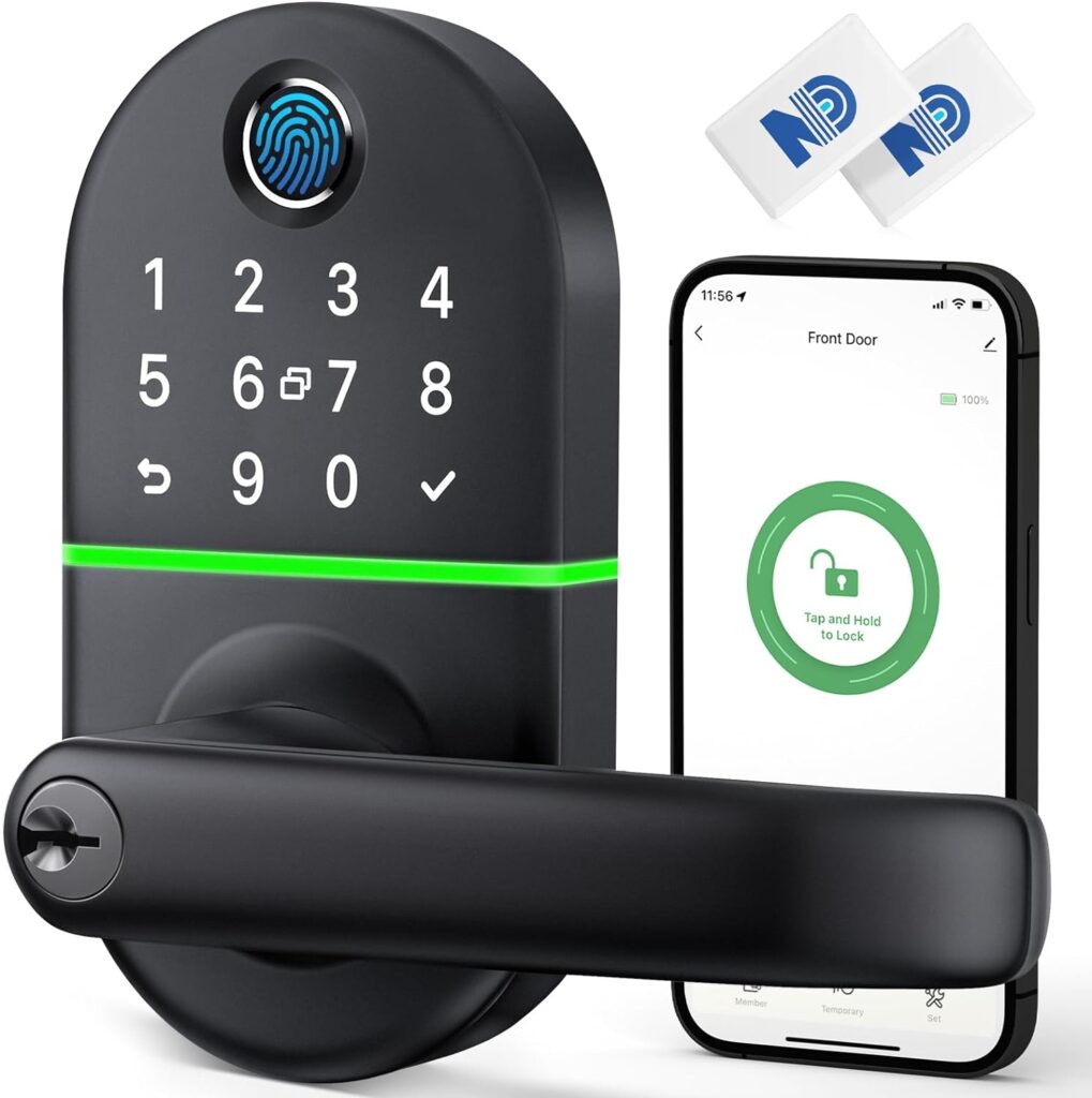 Smart Door Lock with Handle: Fingerprint, Keyless Entry Door Lock for Front Door - Digital Door Lock with Keypad - Easy Installation - WiFi Door Lock with APP Control