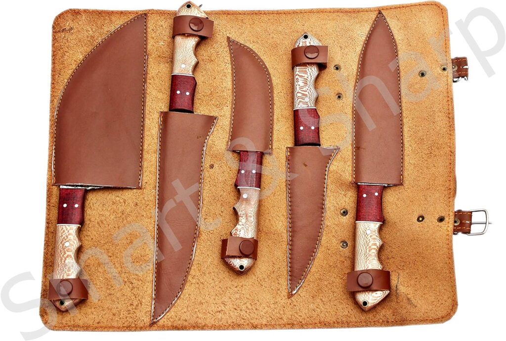 Smart  Sharp Custom Handmade Damascus Chef Knives Set/Kitchen Knives 5 Pieces Set SS-17210 and 17211 Poplar Wood