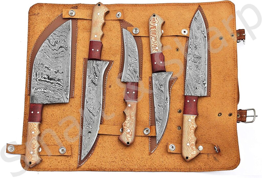 Smart  Sharp Custom Handmade Damascus Chef Knives Set/Kitchen Knives 5 Pieces Set SS-17210 and 17211 Poplar Wood