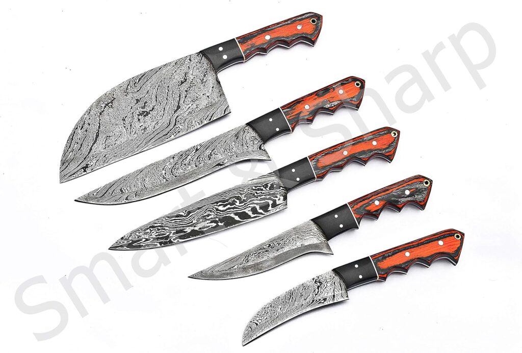 Smart  Sharp Custom Handmade Damascus Chef Knives Set/Kitchen Knives 5 Pieces Set SS-17210 and 17211 Poplar Wood