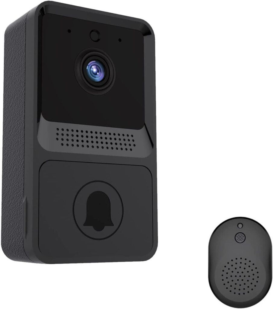 TEDATATA Smart Video doorbell Home, Wireless Bell doorbell with Camera, Remote Video doorbell, intercom HD Night Vision WiFi, Doorbell+Chime，with Rechargeable Lithium Battery, Black