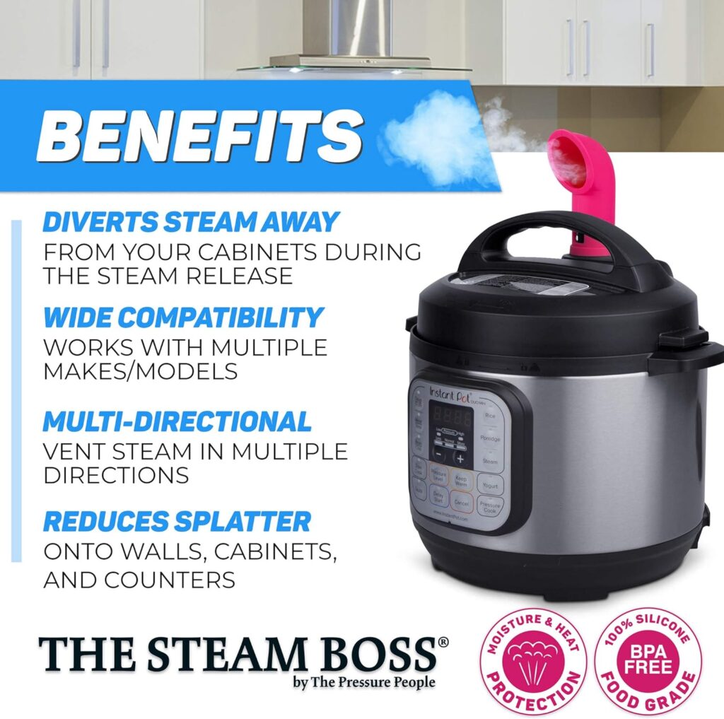 The Steam Boss - Steam Release Diverter | Kitchen Accessories Compatible with Instant Pot Duo, Plus, Smart Models | All Quart Sizes, 3 mini 6, 8 | Gadget for Home and RV (Pink)