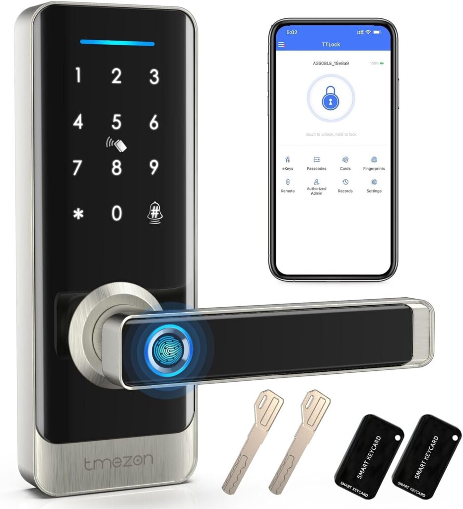 TMEZON Smart Door Lock, Fingerprint Smart Lock for Front Door, Keyless EntryDoor Lock, Keypad Door Lock with Handle, IP66 Weatherproof Electronic Door Lock Home Security
