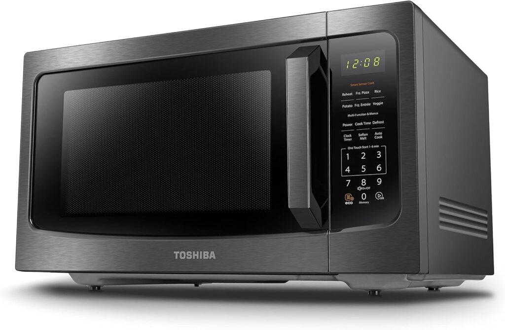 TOSHIBA ML-EM45P(BS) Countertop Microwave Oven with Smart Sensor and Position Memory Turntable, Function, 1.6 Cu.ft 13.6 Removable Black Stainless Steel, 1200W