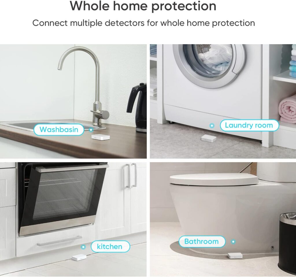 TREATLIFE Smart Water Leak Detector 4 Pack  Zigbee Hub Kits, Water Sensor Alarm Compatible with Alexa and Google Home, Sensitive Leak and Drip Alert, for Kitchen, Bathroom, and Basement