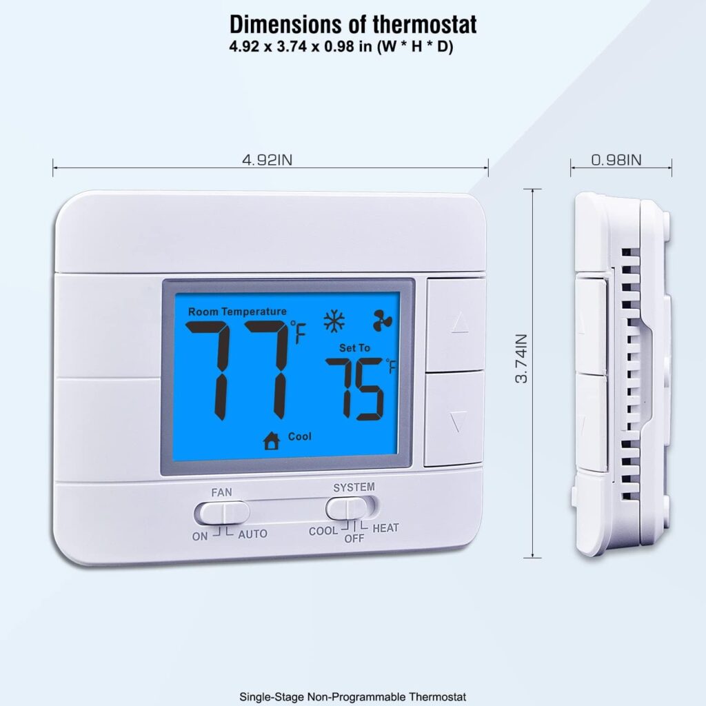 Upgraded Digital Non-Programmable Thermostat for Home 1 Heat/1 Cool, with Temperature  Humidity Monitor and Large Blue LCD Display