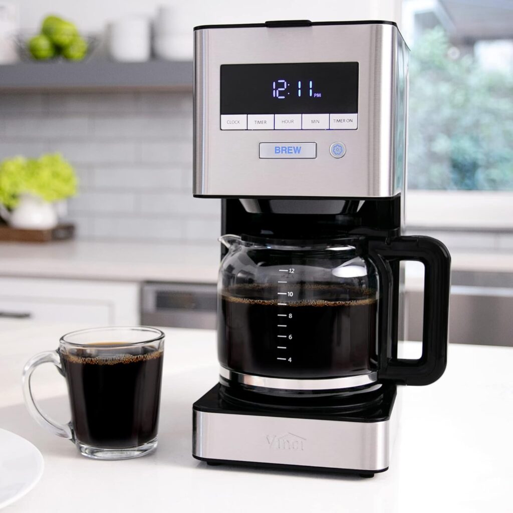 VINCI RDT 12 Cup Coffee Maker, with Patented Spinning Spray Head Technology, Bloom Setting, Brew to Pause, Stainless Steel Fully Programmable Electric Coffee Maker