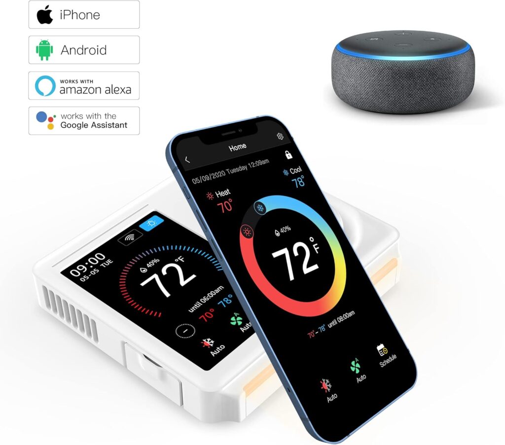Vine TJ-610E Wi Fi 7 Day and 8 Period Programmable 5th Generation Smart Home Thermostat, Compatible with Amazon Alexa, Google Assistant, and Vine App