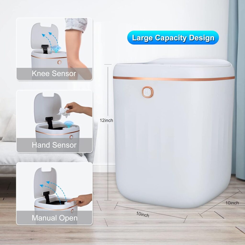 WIYYH 4 Gallon Touchless Trash Can with Lid - Smart Trash Can Automatic, Motion Sensor Garbage Can Trash Bin for Bathroom Kitchen Office Bedroom Restroom RV - White