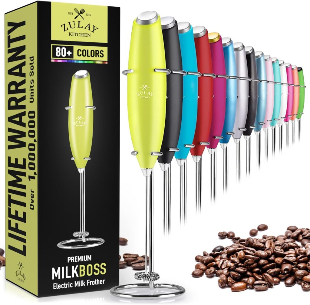 Zulay Powerful Milk Frother Handheld Foam Maker for Lattes - Whisk Drink Mixer for Coffee, Mini Foamer for Cappuccino, Frappe, Matcha, Hot Chocolate by Milk Boss (Candy Green)