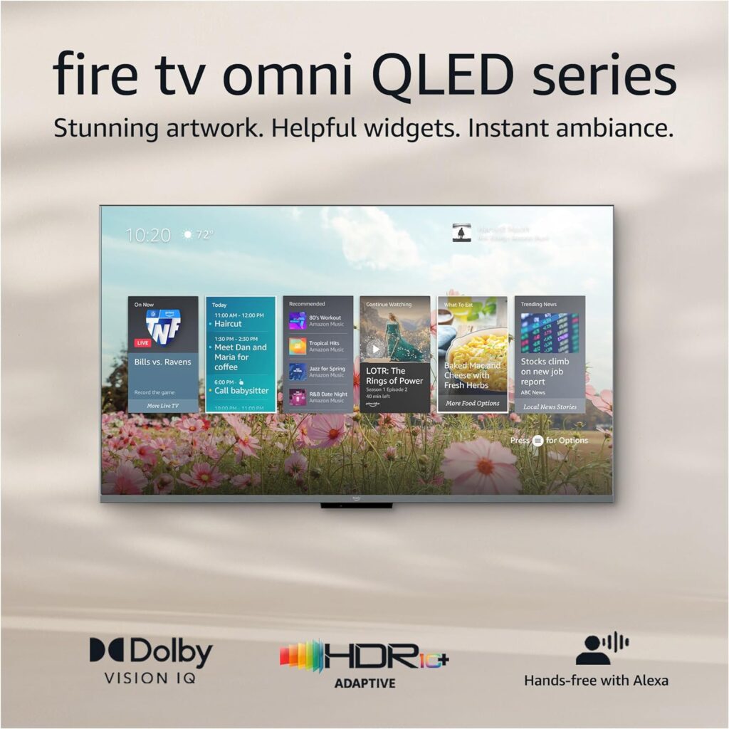 Amazon Fire TV 65 Omni QLED Series 4K UHD smart TV, Dolby Vision IQ, Fire TV Ambient Experience, local dimming, hands-free with Alexa