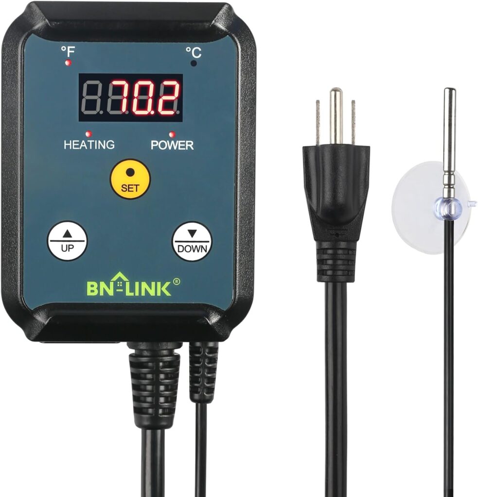 BN-LINK Digital Heat Mat Thermostat Controller for Seed Germination, Reptiles and Brewing Breeding Incubation Greenhouse, 40-108°F, 8.3A 1000W ETL Listed