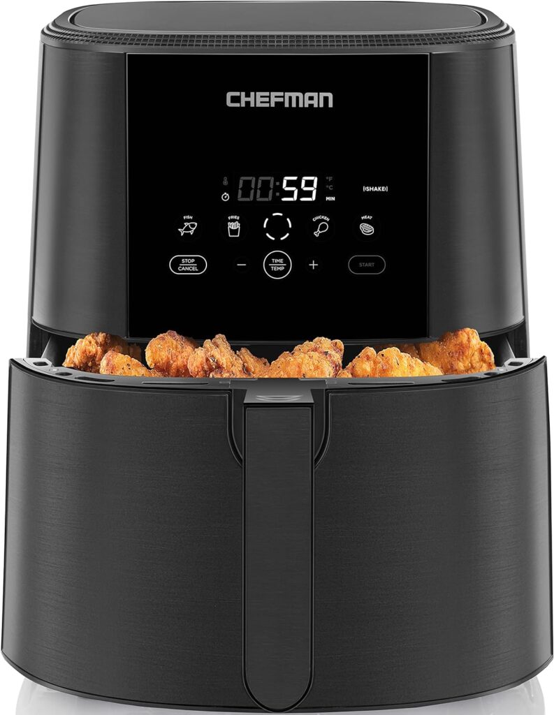 Chefman Electric Indoor Air Fryer + Grill Does It All, Countertop-Size 5-in-1 Unit Can Air Fry, Grill, Roast, Bake, and Broil, Removable Integrated Probe Thermometer Guarantees Perfect Doneness