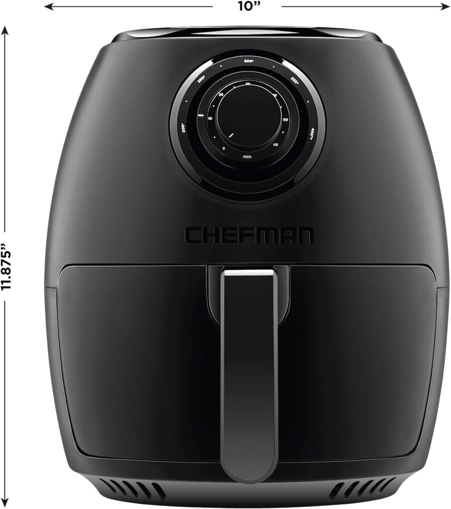 CHEFMAN Small Air Fryer Healthy Cooking, 3.6 Qt, Nonstick, User Friendly and Dual Control Temperature, w/ 60 Minute Timer  Auto Shutoff, Dishwasher Safe Basket, Matte Black, Cookbook Included