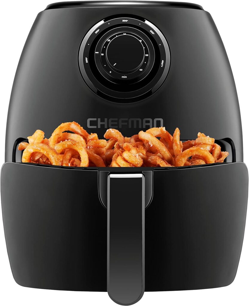 CHEFMAN Small Air Fryer Healthy Cooking, 3.6 Qt, Nonstick, User Friendly and Dual Control Temperature, w/ 60 Minute Timer  Auto Shutoff, Dishwasher Safe Basket, Matte Black, Cookbook Included