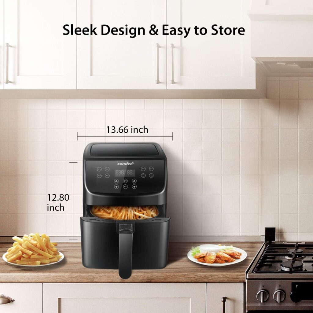 COMFEE 5.8Qt Digital Air Fryer, Toaster Oven  Oilless Cooker, 1700W with 8 Preset Functions, LED Touchscreen, Shake Reminder, Non-stick Detachable Basket, BPA  PFOA Free (110 electronic Recipes)