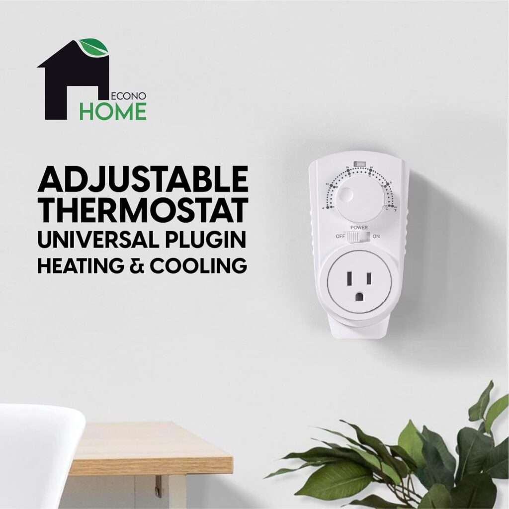 EconoHome Adjustable Thermostat - Universal Plugin Heating  Cooling Thermostat - Compatible with Most EconoHome Wall Mount Space Heaters